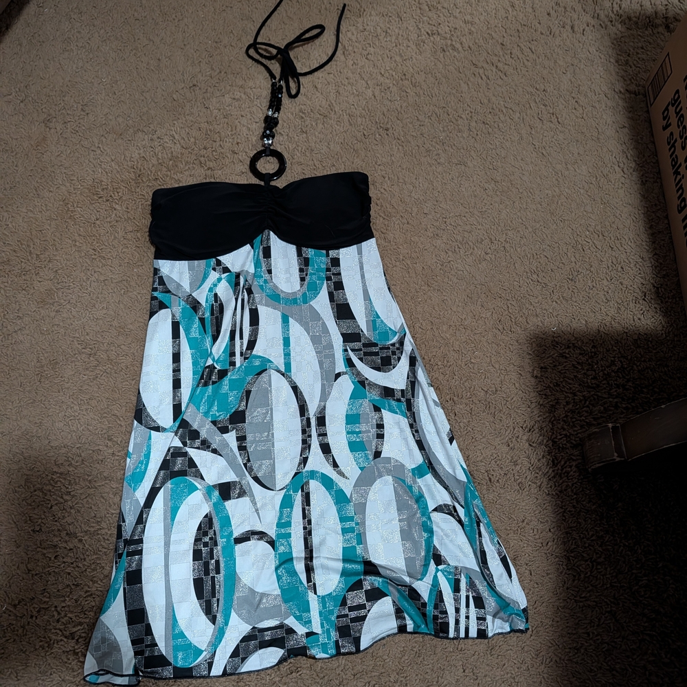 Vanity Black and Teal A-Line Top